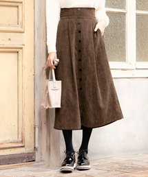 無地コーデュロイorグレンチェック柄フロントボタンハイウエストセミフレアスカート