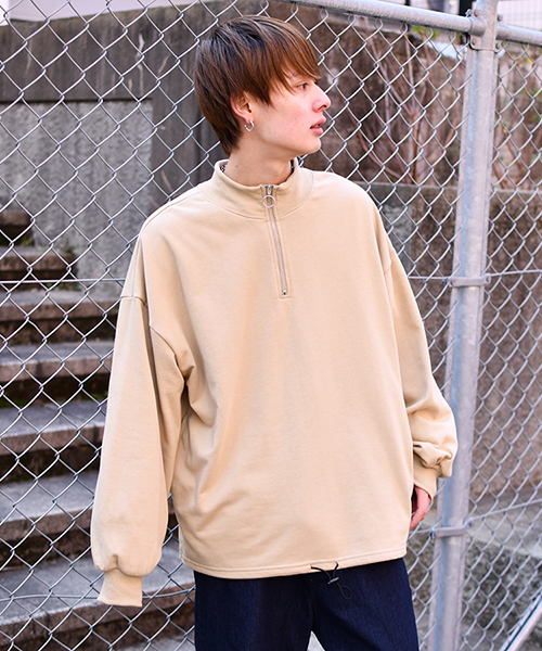 kutir(クティール)の「【ビッグシルエット】裏毛ハーフジッププルオーバー スウェット(スウェット・メンズ・ホワイト/チャコールグレー/ベージュ/グリーン系その他・MEDIUM/LARGE)」の3枚目の写真