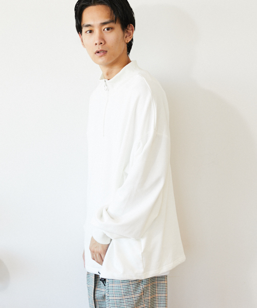 kutir(クティール)の「【ビッグシルエット】裏毛ハーフジッププルオーバー スウェット(スウェット・メンズ・ホワイト/チャコールグレー/ベージュ/グリーン系その他・MEDIUM/LARGE)」の5枚目の写真