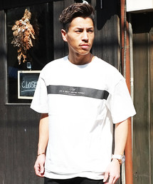 GOSTAR DE FUGA | フェイクレイヤードラインプリントBIGシルエット半袖TEEシャツ/カットソー(Tシャツ/カットソー)