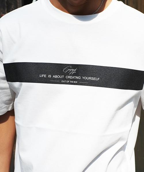 GOSTAR DE FUGA（ゴスタール ジフーガ）の「フェイクレイヤードラインプリントBIGシルエット半袖TEEシャツ/カットソー（Tシャツ/カットソー・メンズ・ホワイト/ブラック・M/L）」の9枚目の写真