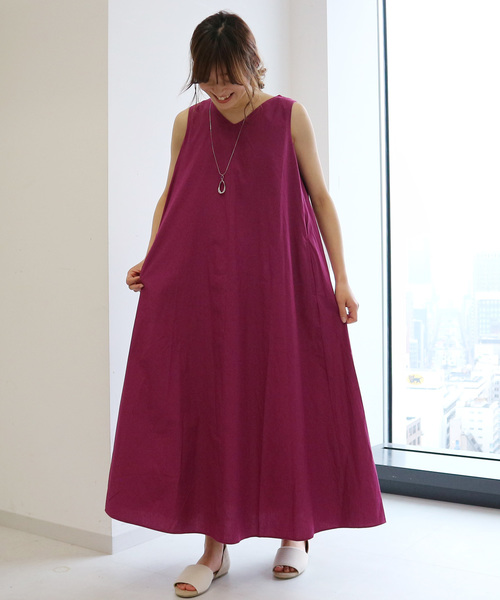 AMERICAN HOLIC（アメリカンホリック）の「両Vネックフレアワンピース（ワンピース・レディース・チャコールグレー/ネイビー/カーキ/ピンク/ブルー/グリーン/キャメル/グレイッシュベージュ/ドット/ブルー系その他4/その他9/チェック/その他14/マルチ/ストライプ/ブラック系その他3・M/L）」の10枚目の写真