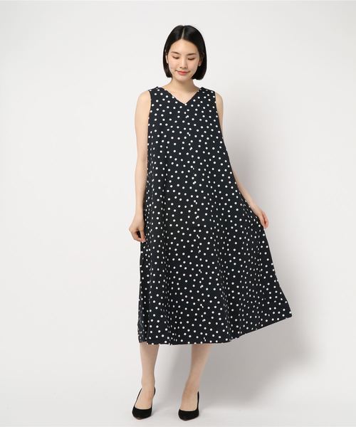 日本未入荷★CHICLINE★Vネックツーボタンフレアワンピース ワンピース 半袖 Vネック ミモレ丈 ドレス セレモニー フレア