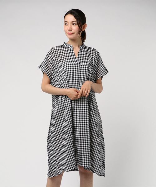 EVLOVE（イヴロヴ）の「綿強撚フロントタックチェックワンピース（ワンピース・レディース・ネイビー/ブラック×ホワイト・15号/17号）」の5枚目の写真