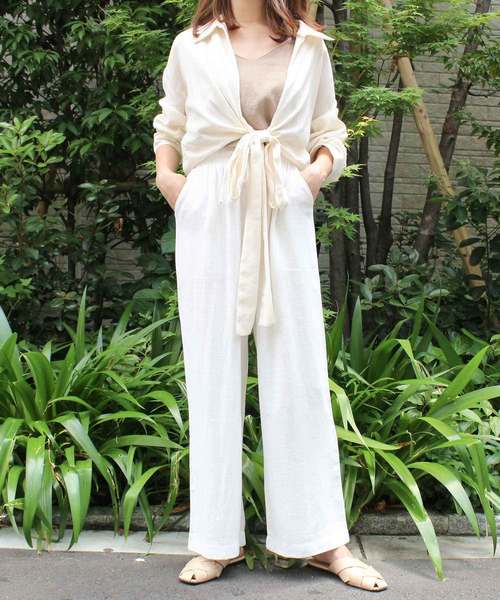 MODE ROBE（モードローブ）の「ショートリボンシャツ（シャツ/ブラウス・レディース・アイボリー/ベージュ・FREE）」の3枚目の写真