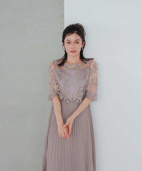 6★新品★ドリードール　オリジナル模様柄刺繍レース使い プリーツ加工ミモレ丈　L オリジナル模様柄刺繍レース使い プリーツ加工ミモレ丈
