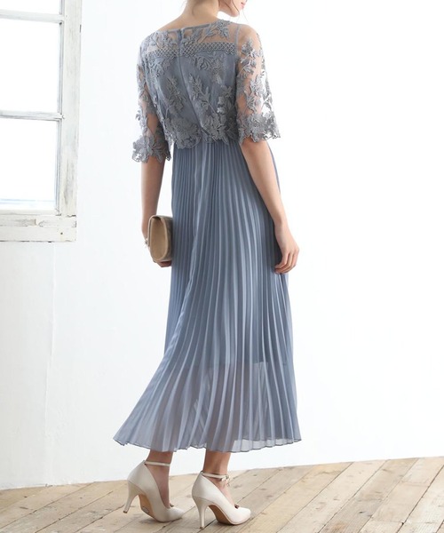 6★新品★ドリードール　オリジナル模様柄刺繍レース使い プリーツ加工ミモレ丈　L Dorry Doll（ドリードール）の「オリジナル模様柄刺繍レース使い