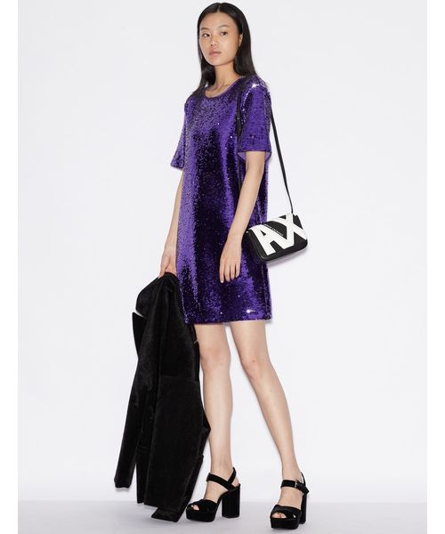 A Xアルマーニ ワンピース エクスチェンジ Armani 半袖スパンコールワンピース ワンピース Armani ワンピース Exchange アルマーニエクスチェンジ のファッション