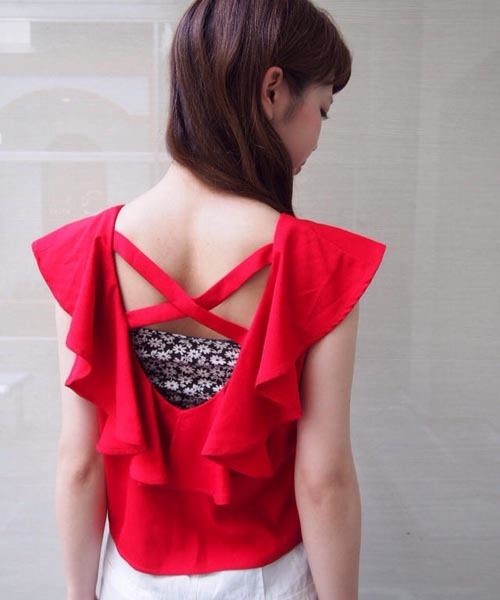 Kastane（カスタネ）の「【Kastane】BACKクロスタンク（シャツ/ブラウス・レディース・ベージュ/ホワイト/ネイビー/レッド・FREE）」の15枚目の写真