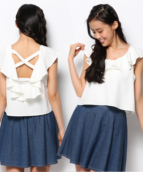 Kastane（カスタネ）の「【Kastane】BACKクロスタンク（シャツ/ブラウス・レディース・ベージュ/ホワイト/ネイビー/レッド・FREE）」の16枚目の写真