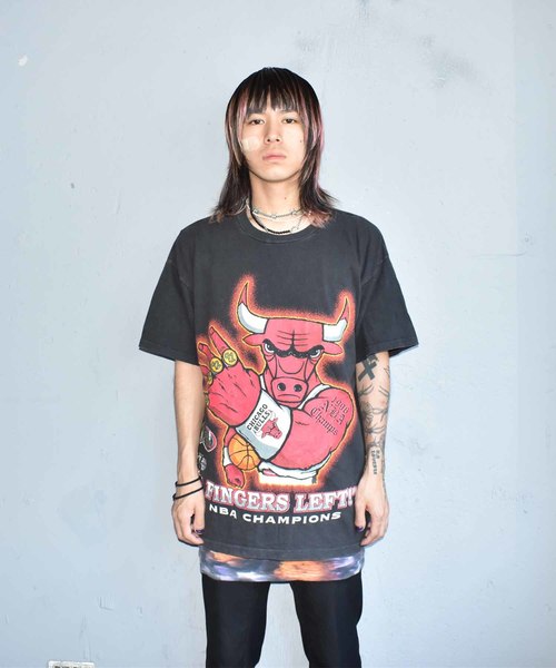 デッドストック★90sシカゴブルズ総柄プリントTシャツL★N20201 デッドストック☆90sシカゴブルズ総柄プリントTシャツL☆N20201