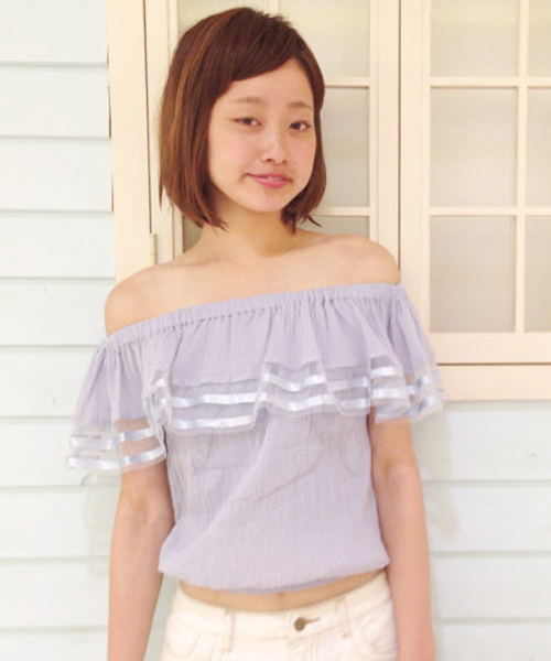 Kastane（カスタネ）の「【Kastane】楊柳チュールオフショルダーシャツ（シャツ/ブラウス・レディース・ネイビー/ブルー/ホワイト/オレンジ・FREE）」の11枚目の写真