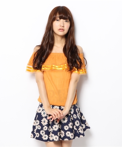 Kastane（カスタネ）の「【Kastane】楊柳チュールオフショルダーシャツ（シャツ/ブラウス・レディース・ネイビー/ブルー/ホワイト/オレンジ・FREE）」の12枚目の写真