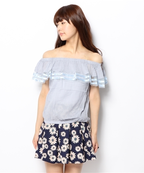 Kastane（カスタネ）の「【Kastane】楊柳チュールオフショルダーシャツ（シャツ/ブラウス・レディース・ネイビー/ブルー/ホワイト/オレンジ・FREE）」の8枚目の写真
