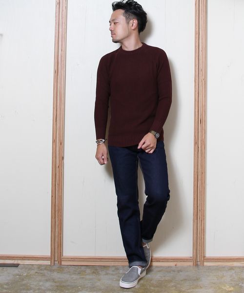 coen（コーエン）の「畦編みコットンニットプルオーバー（ニット/セーター・メンズ・ワイン/ブラック/グレー・SMALL/MEDIUM/LARGE/X-LARGE）」の5枚目の写真