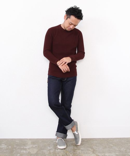 coen（コーエン）の「畦編みコットンニットプルオーバー（ニット/セーター・メンズ・ワイン/ブラック/グレー・SMALL/MEDIUM/LARGE/X-LARGE）」の14枚目の写真