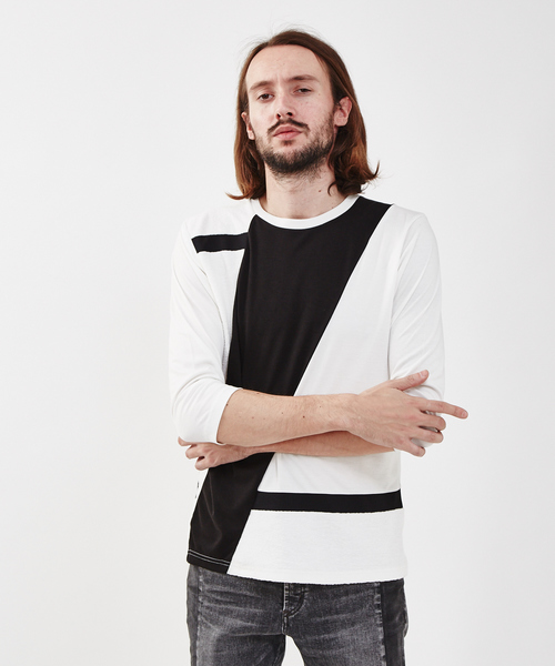 5351 POUR LES HOMMES(ゴーサンゴーイチプールオム)の「異素材スラッシュボーダーZプルオーバー(Tシャツ/カットソー・メンズ・ホワイト/ブラック・44/46/48/50)」の1枚目の写真