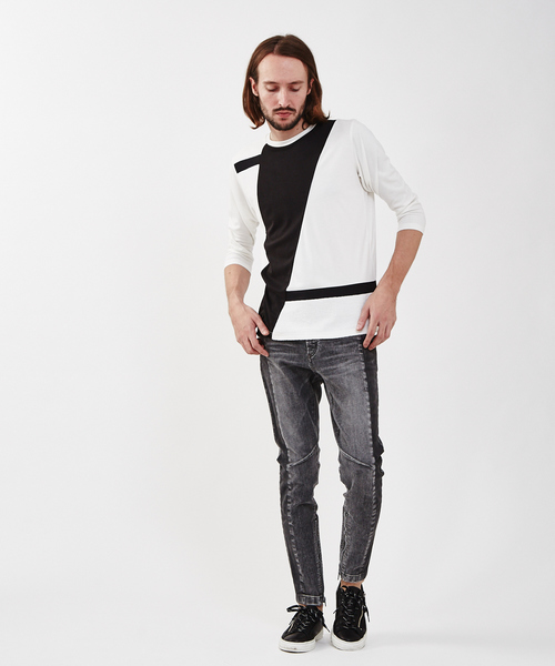 5351 POUR LES HOMMES(ゴーサンゴーイチプールオム)の「異素材スラッシュボーダーZプルオーバー(Tシャツ/カットソー・メンズ・ホワイト/ブラック・44/46/48/50)」の3枚目の写真
