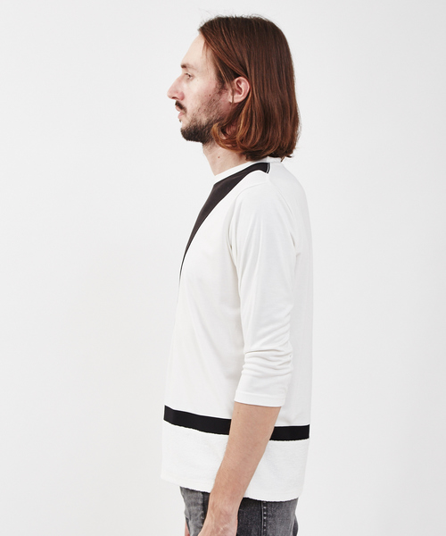 5351 POUR LES HOMMES(ゴーサンゴーイチプールオム)の「異素材スラッシュボーダーZプルオーバー(Tシャツ/カットソー・メンズ・ホワイト/ブラック・44/46/48/50)」の4枚目の写真