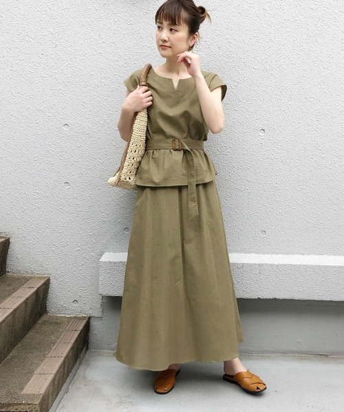PICCIN(ピッチン)の「スラブ調Vネックセットアップ(セットアップ・レディース・ブラック/ベージュ/カーキ・M)」の3枚目の写真
