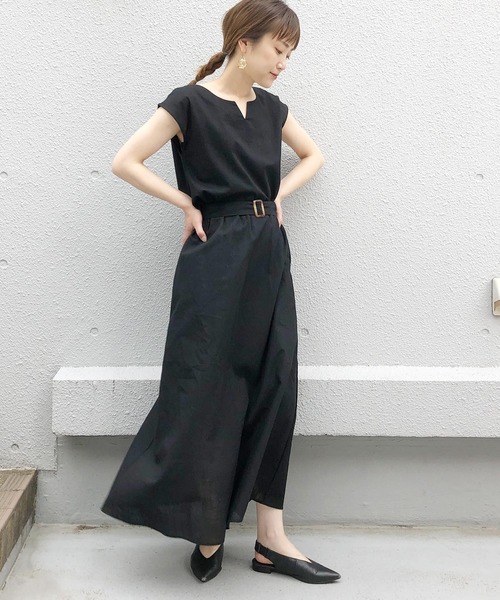 PICCIN(ピッチン)の「スラブ調Vネックセットアップ(セットアップ・レディース・ブラック/ベージュ/カーキ・M)」の2枚目の写真