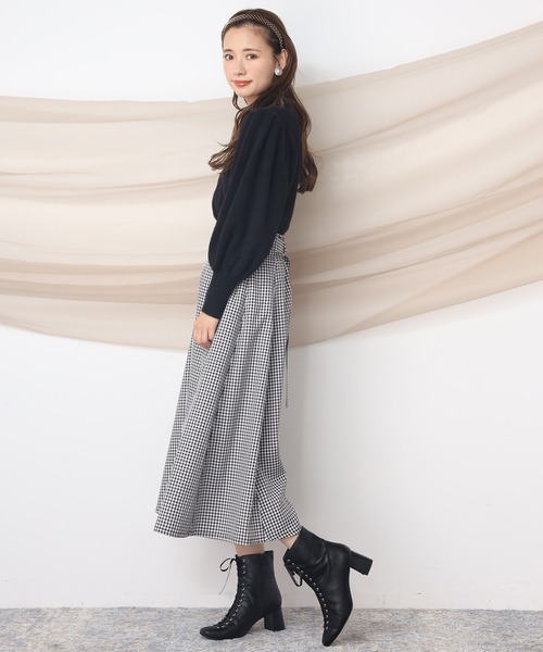 one after another NICE CLAUP（ワンアフターアナザーナイスクラップ）の「Dカンベルトフレアスカート（スカート・レディース・ブラック/オレンジ/アイボリー/チェック・FREE）」の8枚目の写真