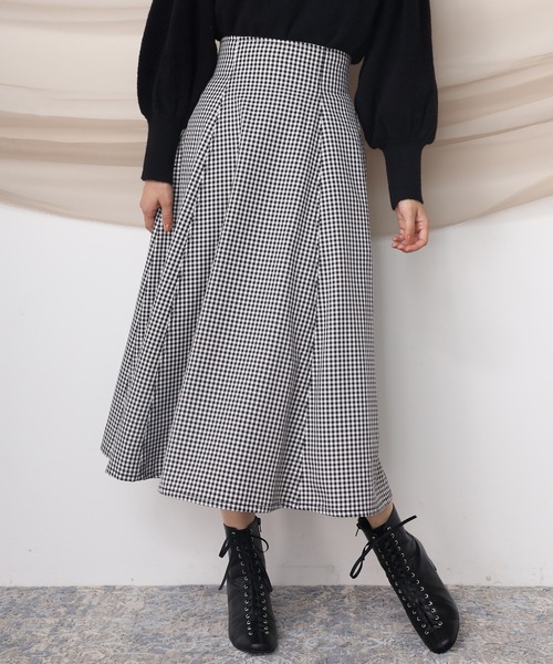 one after another NICE CLAUP（ワンアフターアナザーナイスクラップ）の「Dカンベルトフレアスカート（スカート・レディース・ブラック/オレンジ/アイボリー/チェック・FREE）」の5枚目の写真