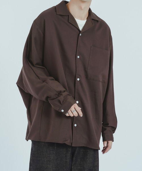 epnok（エプノック）の「ドルマンオープンカラーシャツ（シャツ/ブラウス・メンズ・ダークブラウン/ネイビー・MEDIUM/LARGE）」の2枚目の写真