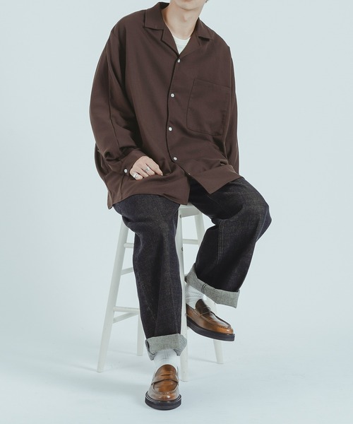 epnok（エプノック）の「ドルマンオープンカラーシャツ（シャツ/ブラウス・メンズ・ダークブラウン/ネイビー・MEDIUM/LARGE）」の7枚目の写真
