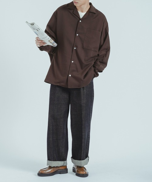 epnok（エプノック）の「ドルマンオープンカラーシャツ（シャツ/ブラウス・メンズ・ダークブラウン/ネイビー・MEDIUM/LARGE）」の8枚目の写真