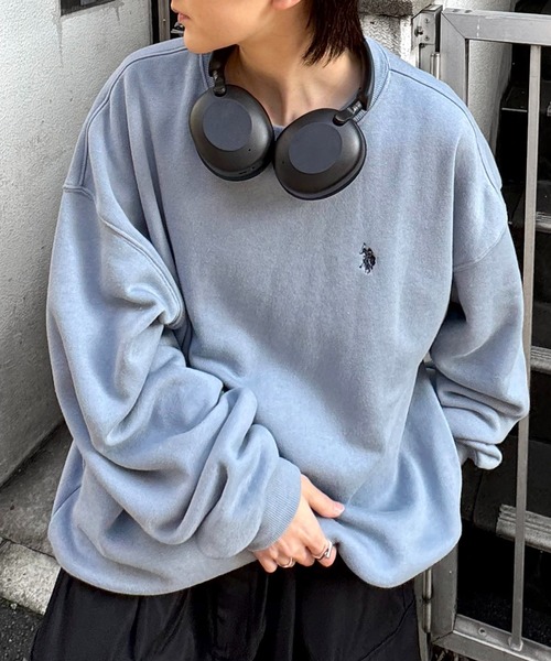U.S. POLO ASSN.（ユーエスポロアッスン）の「【U.S. POLO ASSN.】別注 ワンポイント刺繍 ビッグシルエット プルオーバースウェット ユニセックス（スウェット・メンズ・ブラック/ホワイト/オレンジ/サックスブルー/ブラウン/ベージュ/グリーン/ピンク/アイボリー/ミント・M/L）」の8枚目の写真