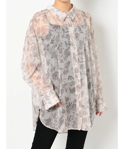 MURUA（ムルーア）の「ボリュームシアーフラワーシャツ（シャツ/ブラウス・レディース・アイボリー/ブラウン・FREE）」の5枚目の写真