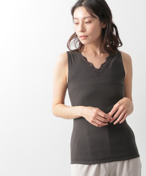 LEPSIM（レプシィム）の「抗菌レースインナータンク　924814（タンクトップ・レディース・チャコールグレー/オフホワイト/グレイッシュベージュ・MEDIUM/LARGE）」の2枚目の写真