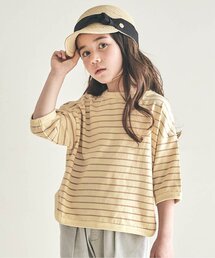 apres les cours | 裾ラウンドボーダーTシャツ 7分袖(Tシャツ/カットソー)