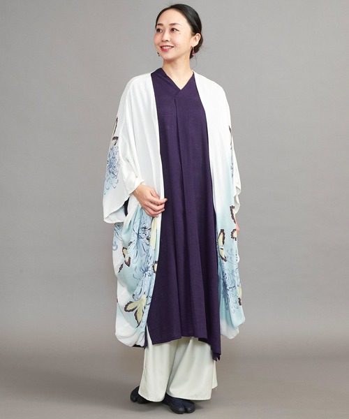 カヤ（カヤ）の「【カヤ】花笑み振袖羽織り UVロングカーディガン（カーディガン/ボレロ・レディース・ホワイト/ブラック/ベージュ/ネイビー/パープル/グリーン系その他/ライトピンク/パープル系その他・FREE）」の9枚目の写真