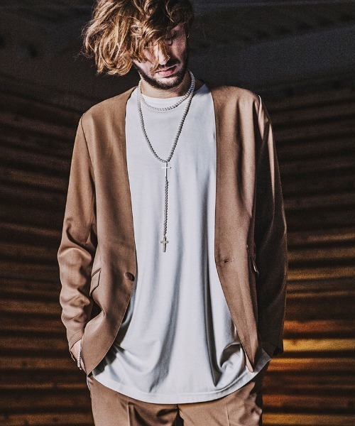 NO ID.(ノーアイディ)の「mj7815- ノーカラー1B-JKT ジャケット(ノーカラージャケット・メンズ・ワイン/ベージュ/ブラック・1/2)」の3枚目の写真