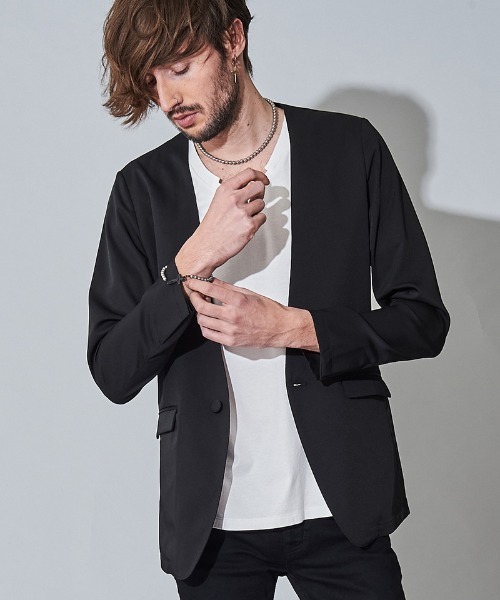 NO ID.(ノーアイディ)の「mj7815- ノーカラー1B-JKT ジャケット(ノーカラージャケット・メンズ・ワイン/ベージュ/ブラック・1/2)」の2枚目の写真