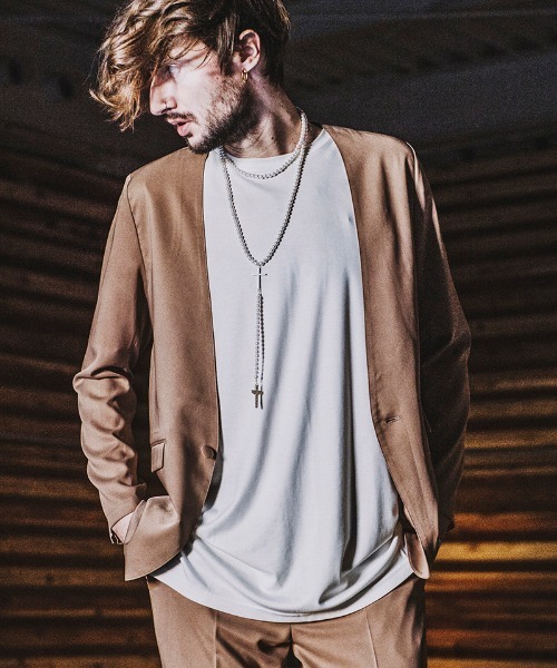 NO ID.(ノーアイディ)の「mj7815- ノーカラー1B-JKT ジャケット(ノーカラージャケット・メンズ・ワイン/ベージュ/ブラック・1/2)」の5枚目の写真