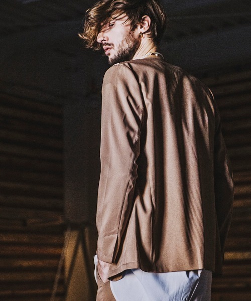 NO ID.(ノーアイディ)の「mj7815- ノーカラー1B-JKT ジャケット(ノーカラージャケット・メンズ・ワイン/ベージュ/ブラック・1/2)」の7枚目の写真