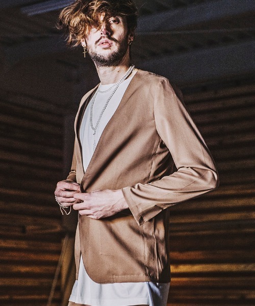 NO ID.(ノーアイディ)の「mj7815- ノーカラー1B-JKT ジャケット(ノーカラージャケット・メンズ・ワイン/ベージュ/ブラック・1/2)」の9枚目の写真