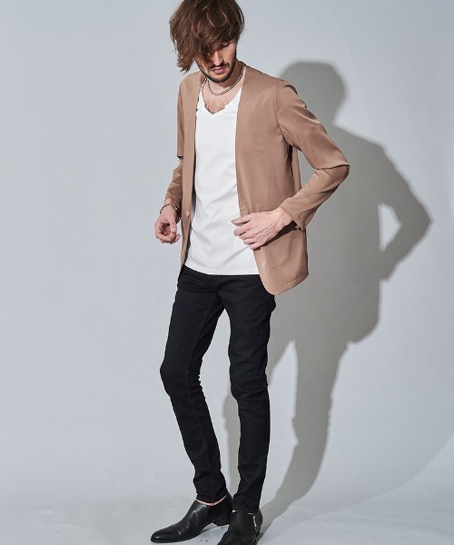 NO ID.(ノーアイディ)の「mj7815- ノーカラー1B-JKT ジャケット(ノーカラージャケット・メンズ・ワイン/ベージュ/ブラック・1/2)」の13枚目の写真