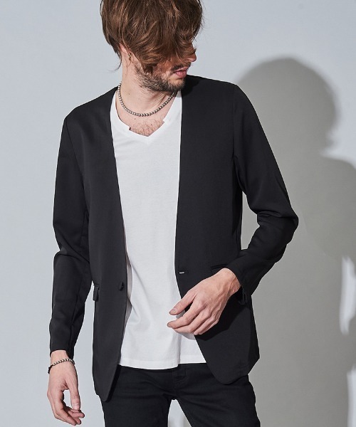 NO ID.(ノーアイディ)の「mj7815- ノーカラー1B-JKT ジャケット(ノーカラージャケット・メンズ・ワイン/ベージュ/ブラック・1/2)」の16枚目の写真