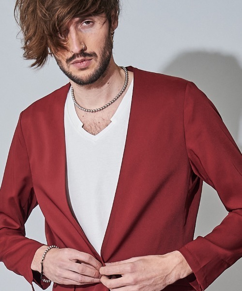 NO ID.(ノーアイディ)の「mj7815- ノーカラー1B-JKT ジャケット(ノーカラージャケット・メンズ・ワイン/ベージュ/ブラック・1/2)」の19枚目の写真