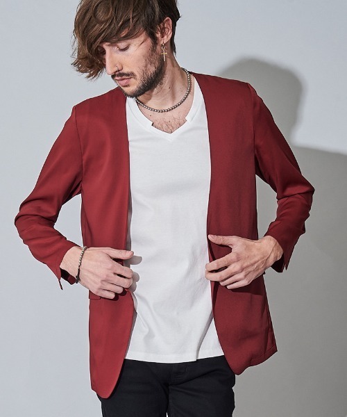 NO ID.(ノーアイディ)の「mj7815- ノーカラー1B-JKT ジャケット(ノーカラージャケット・メンズ・ワイン/ベージュ/ブラック・1/2)」の20枚目の写真