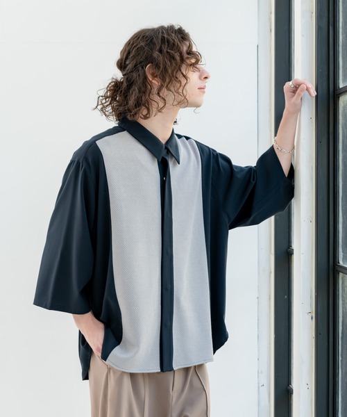 CASPER JOHN（キャスパージョン）の「Knit Switch Shirts/ニットスイッチシャツ（シャツ/ブラウス・メンズ・ネイビー/ホワイト・SMALL/MEDIUM）」の7枚目の写真
