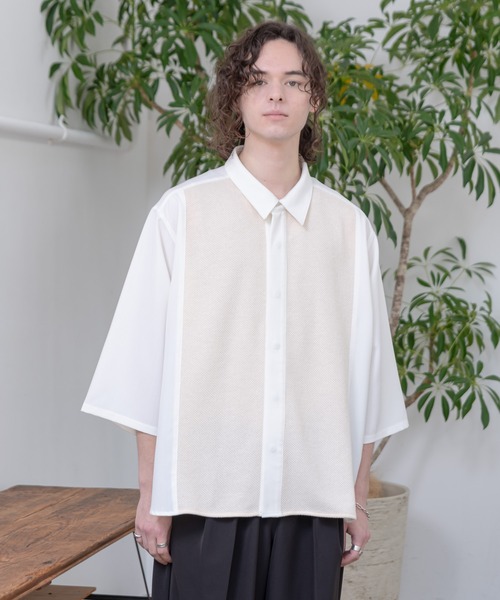 CASPER JOHN（キャスパージョン）の「Knit Switch Shirts/ニットスイッチシャツ（シャツ/ブラウス・メンズ・ネイビー/ホワイト・SMALL/MEDIUM）」の3枚目の写真