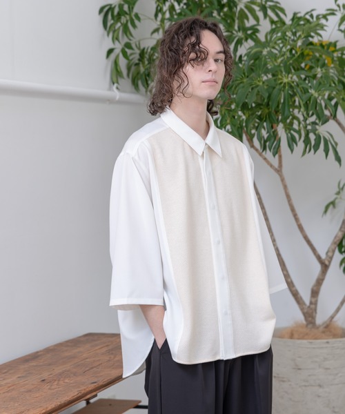 CASPER JOHN（キャスパージョン）の「Knit Switch Shirts/ニットスイッチシャツ（シャツ/ブラウス・メンズ・ネイビー/ホワイト・SMALL/MEDIUM）」の6枚目の写真
