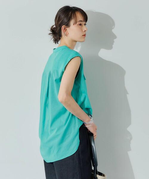 美品　グリーンレーベルリラクシング　リネンスキッパーシャツ　ターコイズブルー　F 美品 グリーンレーベルリラクシング リネンスキッパーシャツ