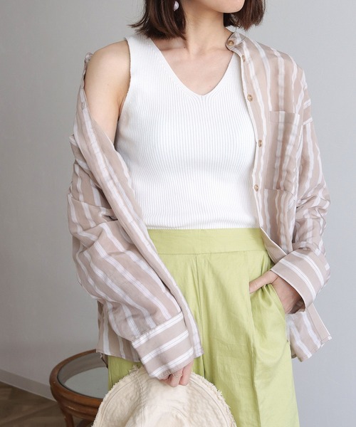 HER CLOSET（ハークローゼット）の「【HERCLOSET】Vネックリブサマーニットタンクトップ（タンクトップ・レディース・ブラック/パープル/オフホワイト/カーキ/グレイッシュベージュ・M）」の11枚目の写真