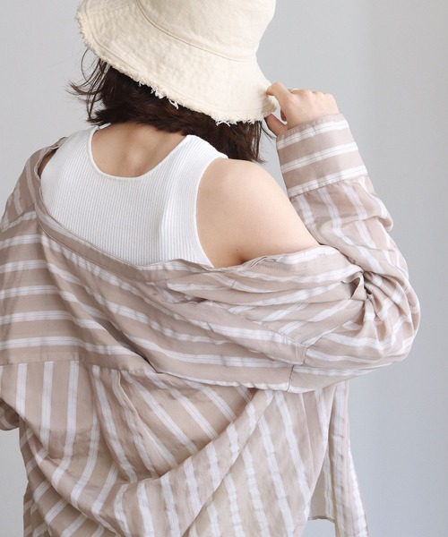 HER CLOSET（ハークローゼット）の「【HERCLOSET】Vネックリブサマーニットタンクトップ（タンクトップ・レディース・ブラック/パープル/オフホワイト/カーキ/グレイッシュベージュ・M）」の15枚目の写真